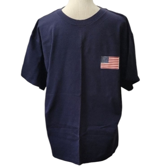 Pro Weight Navy T-Shirt with American Flag Patch - Picture 1 of 3